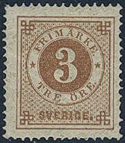 Sweden, Facit 17e or Scott 17 **, 3 öre orange-brown. MNH, besides ...