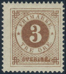 Sweden, Facit 28g or Scott 28 **, 3 öre deep orange-brown, ...