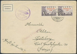 Finland, F 165Zf cover, 1930 Zeppelin overprint 10 Mk red on light ...