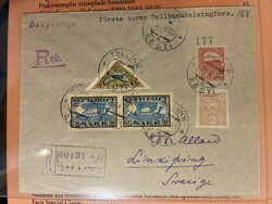 Estonia, Air mail cover 1920, Michel 14,12x2,16,9 Airmail first ...