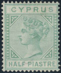 Cyprus, SG 11 or SG 13 *, 1881 Queen Victoria ½ pia Emerald-Green ...