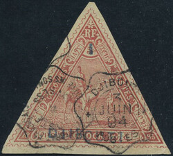 Djibouti, Mi 4 used, 1 (Fr) on 5 Fr red with surcharge Djibouti VF, ...