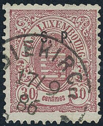 Luxembourg, Official Michel 34 i used, 1881 S.P. on Coat of Arms 30 c ...