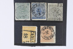 Sweden, Facit 1–5 used, 3–24 skill bco. Space filler