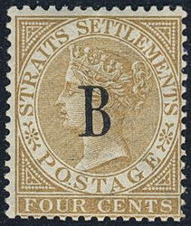 Straits Settlements, Michel 19 *, B overprint 4 c brown