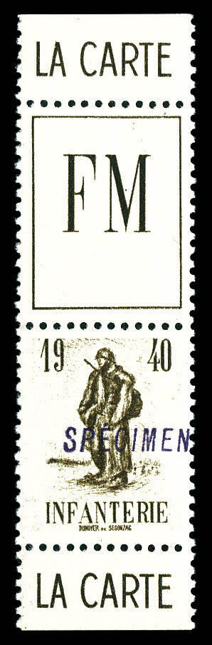 N°10A, Non émis: Infanterie, surcharge 'SPECIMEN' en bleu. SUP. R ...