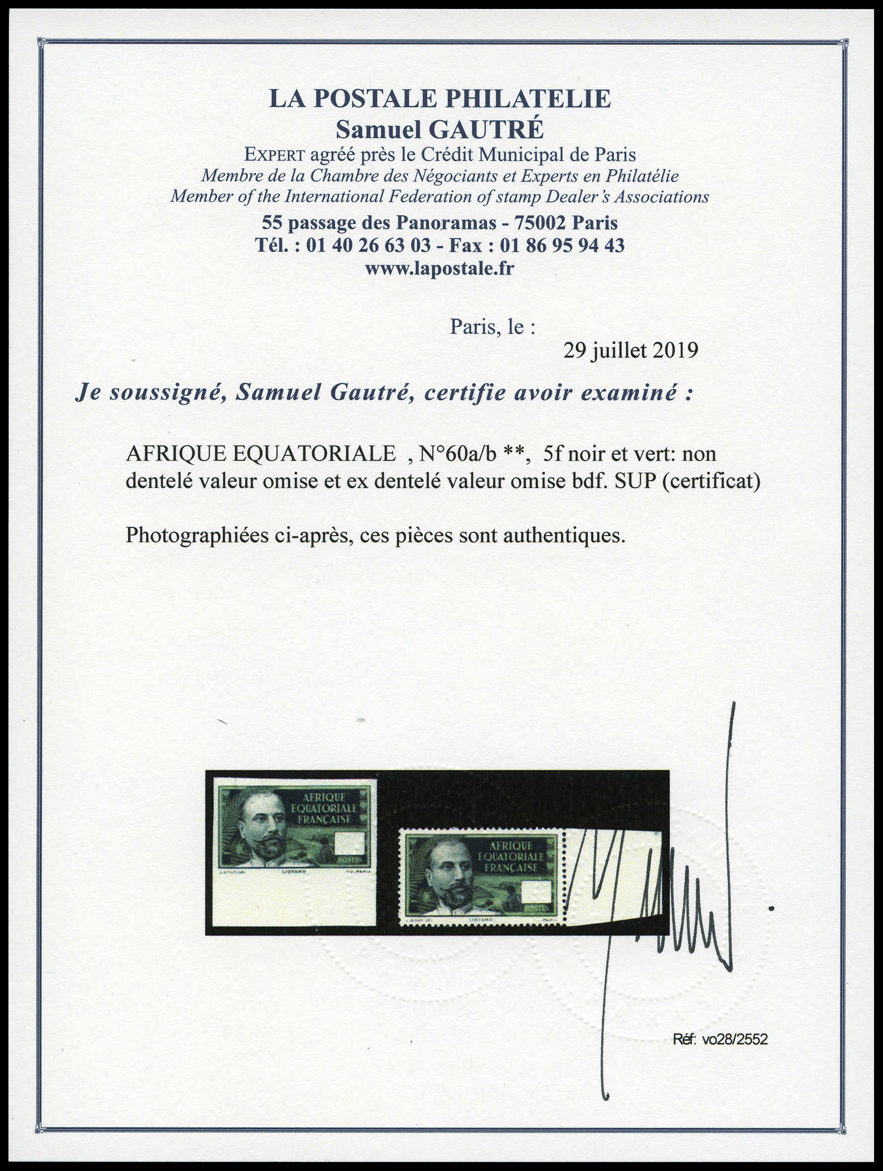 Image 1 for lot number 2705 for La Postale Philatélie 51st Auction