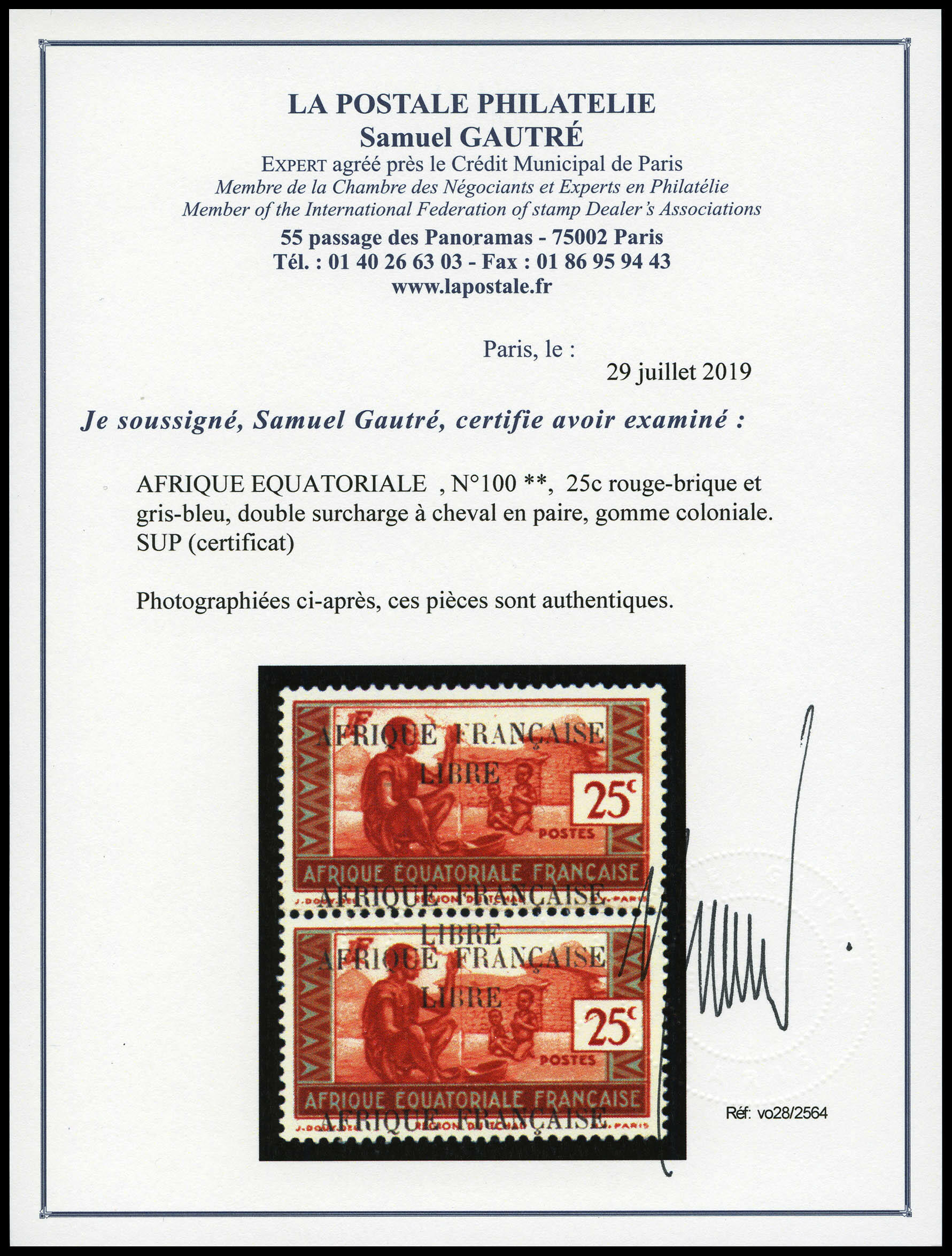 Image 1 for lot number 2718 for La Postale Philatélie 51st Auction
