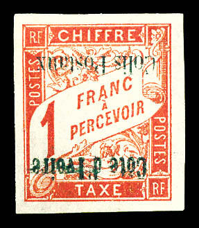 N°4a, 1f rose sur paille, surcharge renversée. TB (signé ...