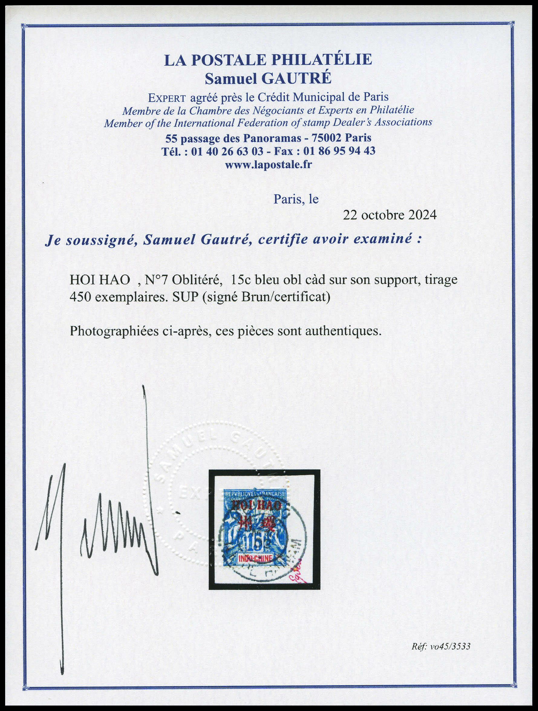 Image 1 for lot number 3410 for La Postale Philatélie 51st Auction