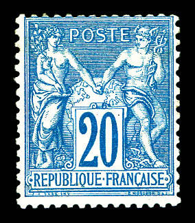 N°73, NON EMIS, 20c bleu type I, bon centrage. la totalité du ...