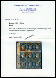 1 f Cérès: coussinet d'impression en bloc de 9 coin de feuille. ...