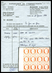 N°8, Cérès 1849, 20c rouge: Tête-bêche dans un bloc de douze bdf ...