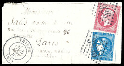 80c Non Lauré (N°24) et 20c Bordeaux type II (N°45) obl GC 3936 + ...