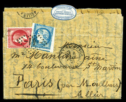 Rare affranchisement: 20c Bordeaux type I Rep 1 (N°44A) et 80c ...