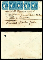 Enveloppe + correspondance avec mention manuscrite 'PAR MOULINS ...