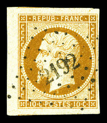 N°9, 10c bistre-jaune obl pc 2192, bord de feuille latéral, grandes ...
