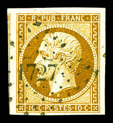 N°9a, 10c bistre-brun obl PC '1727', un voisin, TTB (certificat) ...