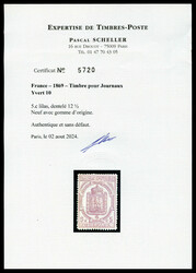 N°10, 5c lilas, très jolie pièce. SUP (certificats) Qualité: * ...