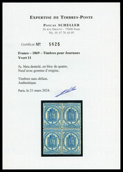 N°11, 5c bleu en bloc de quatre, fraîcheur postale. SUPERBE. R.R. ...
