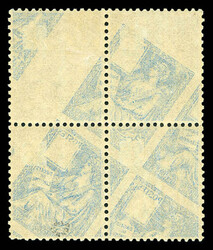 N°114c, 25c bleu impression recto-verso en bloc de 4, centrage ...
