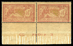 N°121, 1f Merson, impression recto-verso sur paire bas de feuille ...