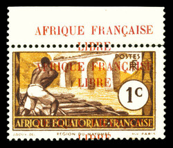 N°92, 1c brun-lilas et jaune: Triple surcharge 'LIBRE' et double ...
