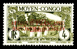 N°101a, 4c viaduc de Mindouli, double surcharge dont une renversée. ...