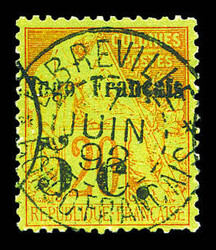 N°3, 5c sur 20c brique sur vert obl càd du 7.06.92. TB ...