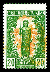 N°33a, 20c vert et jaune foncé, variété centre doublé dont un ...