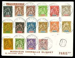 Nos 1 à 17 (sauf 5), obl cad Porto-Novo Avril 1913, sur enveloppe ...