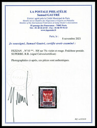 N°10, 50f sur 75c violet et rouge, tirage 79 exemplaires. Fraîcheur ...