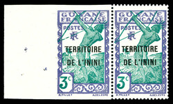 N°36, 3c violet et vert-bleu: non dentelé tenant à dentelé en ...