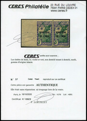 N°36, 3c violet et vert-bleu: non dentelé tenant à dentelé en ...