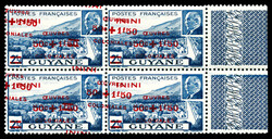 N°57a, 50c + 1f 50 s 2f 50 bleu: Double surcharge dont une à cheval ...