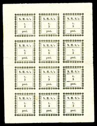 N°1, 5v noir, composition typographique complète de 12 exemplaires, ...