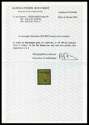 N°1B, 5c sur 20c brique sur vert: Petit chiffre '5' suivit de 'c', ...