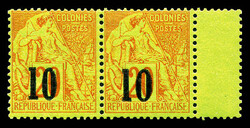 N°4C et 4B, 10 sur 20c brique sur vert: Types III et IV se tenant en ...
