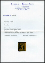 N°3c, 25c sur 35c violet-noir sur jaune, surcharge de haut en bas, ...