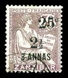 N°65, 25c et 2 1/2 sur 3 annas sur 30c. SUPERBE. R.R. (signé ...