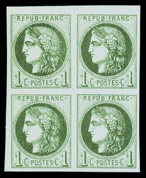 N°39A, 1c olive Report I en bloc de quatre, fraîcheur postale, ...