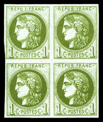 N°39B, 1c olive Rep 2, bloc de quatre avec variété 'B' et cadre ...