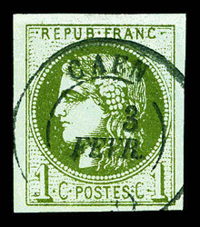 N°39B, 1c olive Report 2 obl càd de CAEN, belles marges. TTB ...