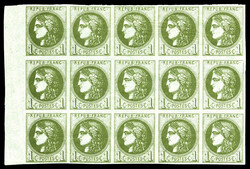 N°39C, 1c olive Report 3, bloc report de 15 exemplaires bord de ...