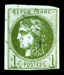 N°39Cb, 1c olive foncé Rep III, obl légère. TB (signé Calves) ...