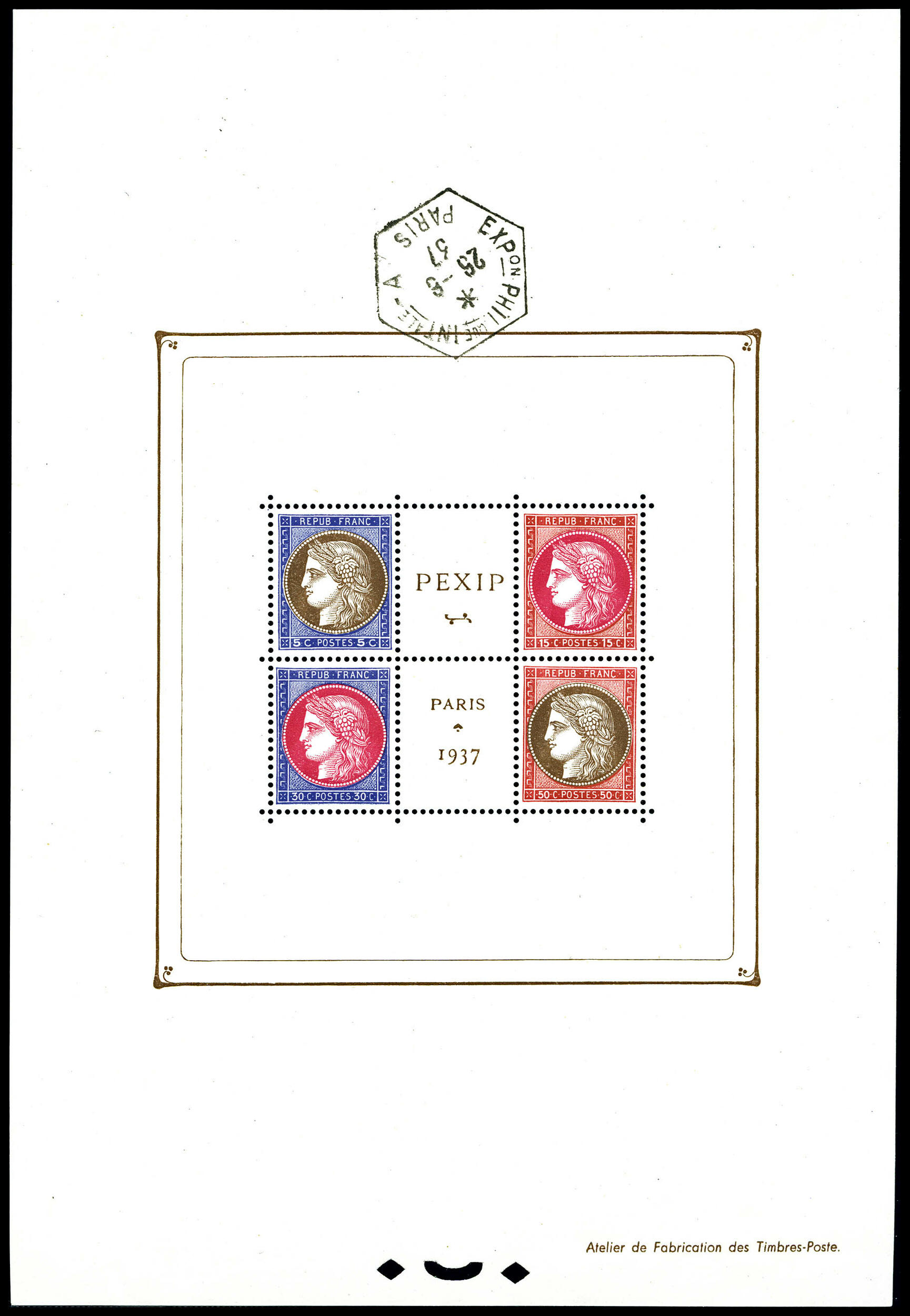 N°3b, Exposition Philatélique de 1937 PEXIP, le centre **, petite ...