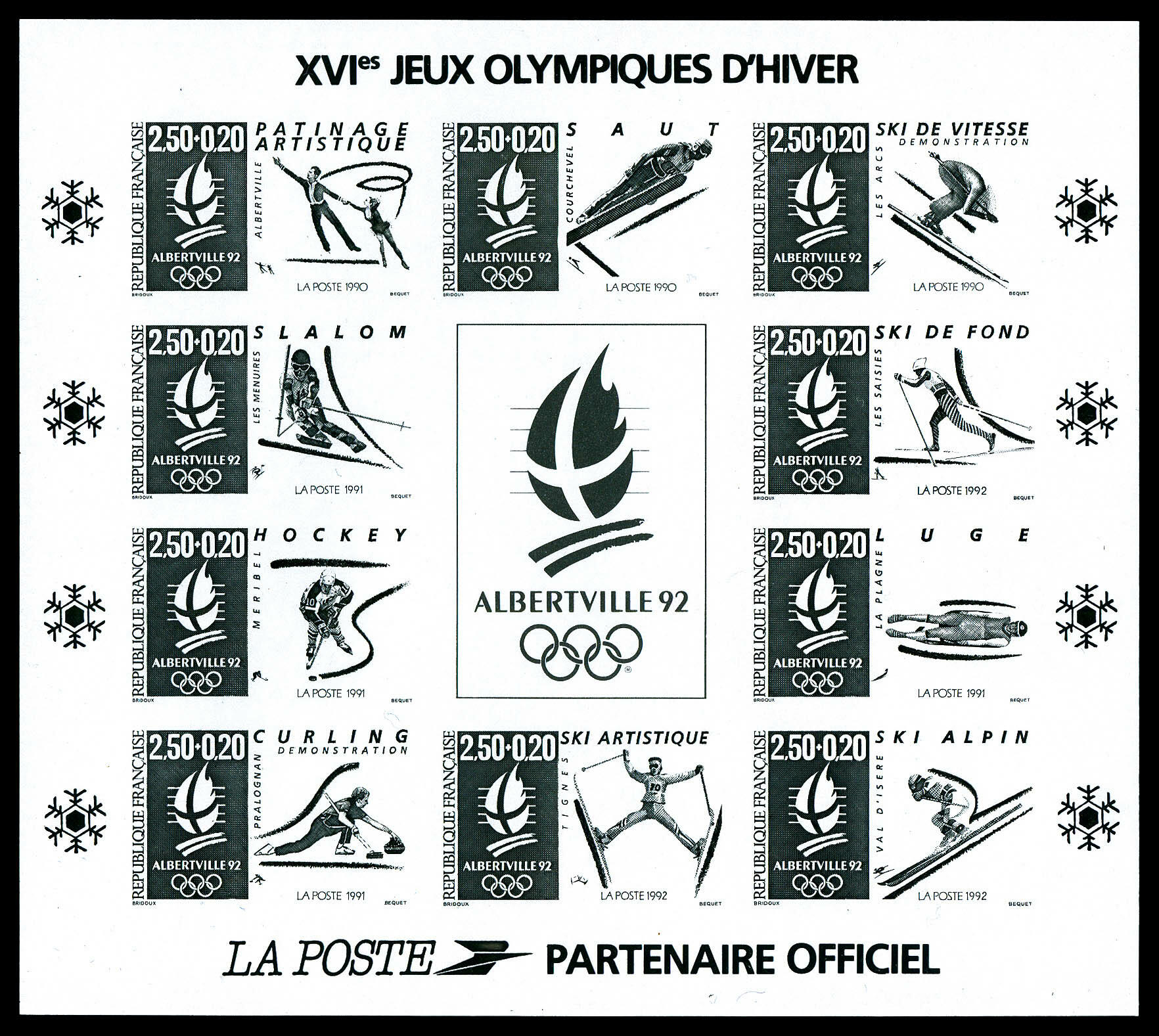 N°14b, JO d'Albertville: bloc non dentelé en noir. TTB (certificat) ...