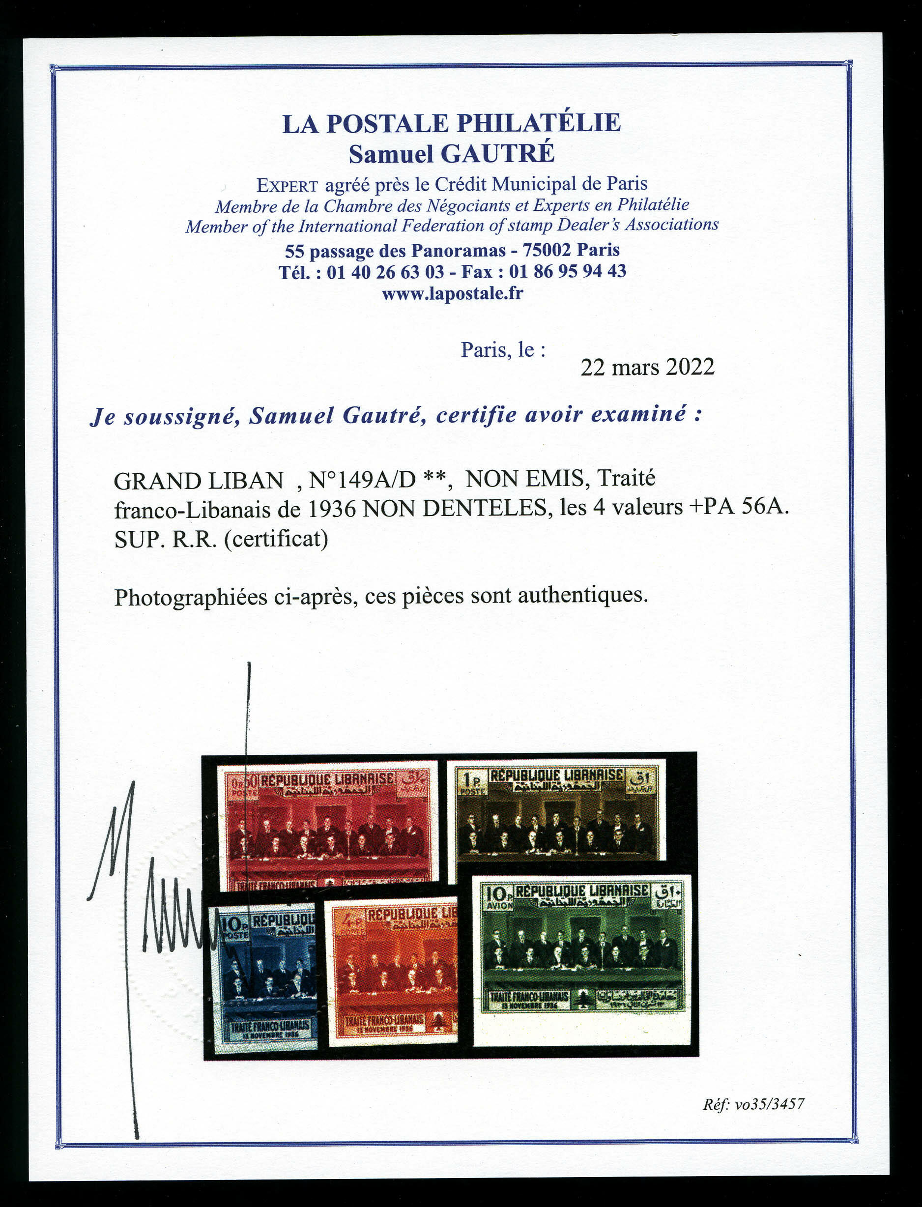 Image 1 for lot number 3566 for La Postale Philatélie 52nd Auction - Part 2