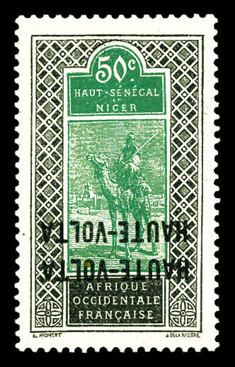 N°13, 50c noir et vert: Double surcharge renversée, non repertorié ...