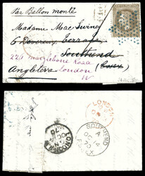 Rare étoile bleue sur 30c Lauré sur ballon monté de Paris le 29.09 ...